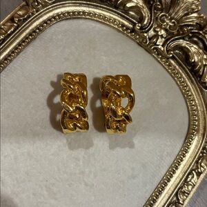 Vintage YSL Gold Tone Chain Link Clip on Earrings